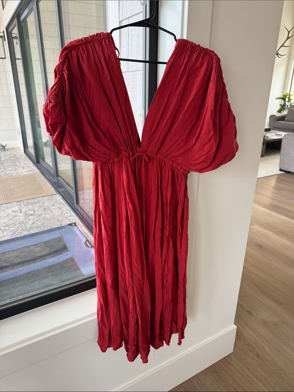 Red V-Neck Boho Women's Dress
